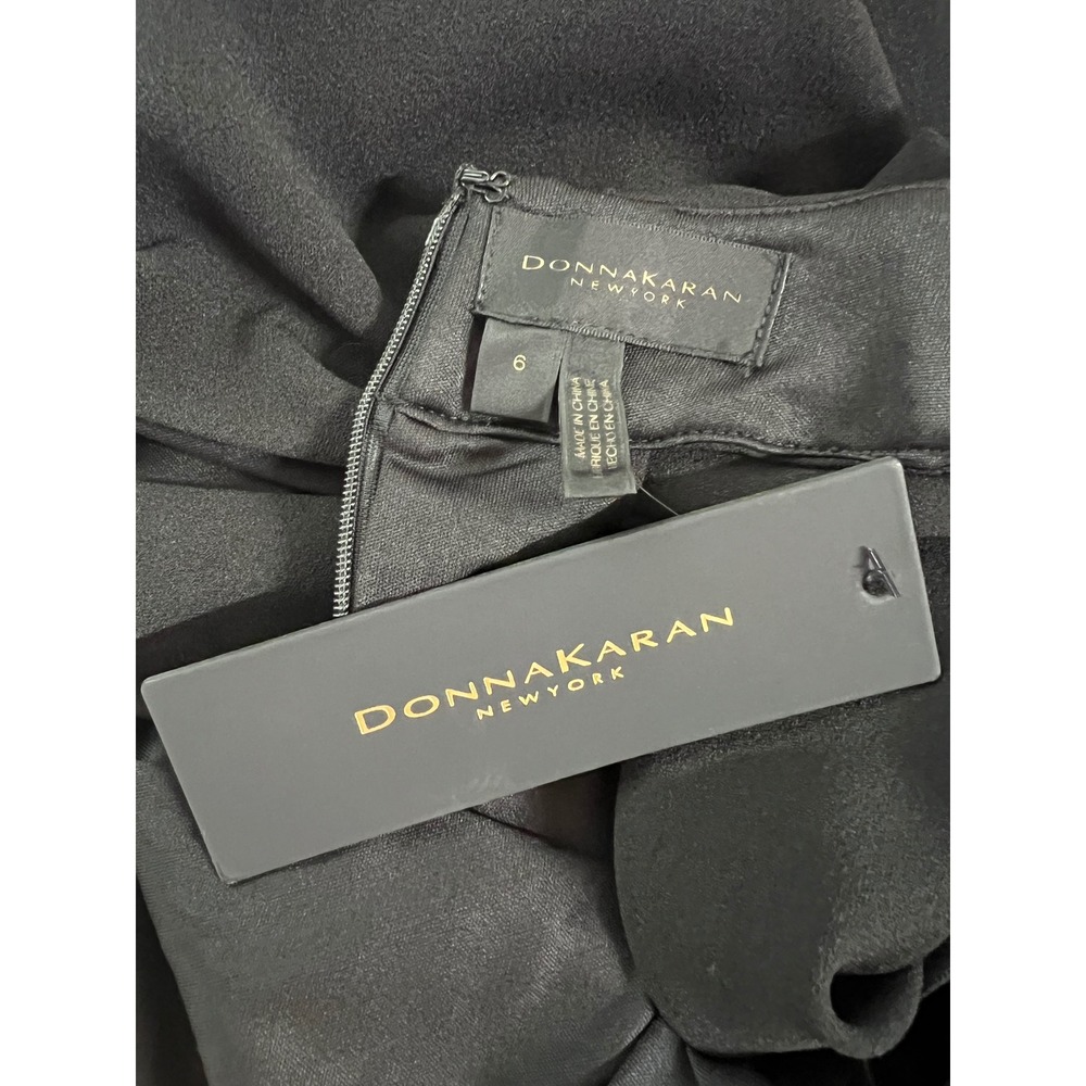 Donna Karan New York Black Cowl Neck Gown Gold Ginkgo Leaf Detail Size 6 NWT - Picture 7 of 15